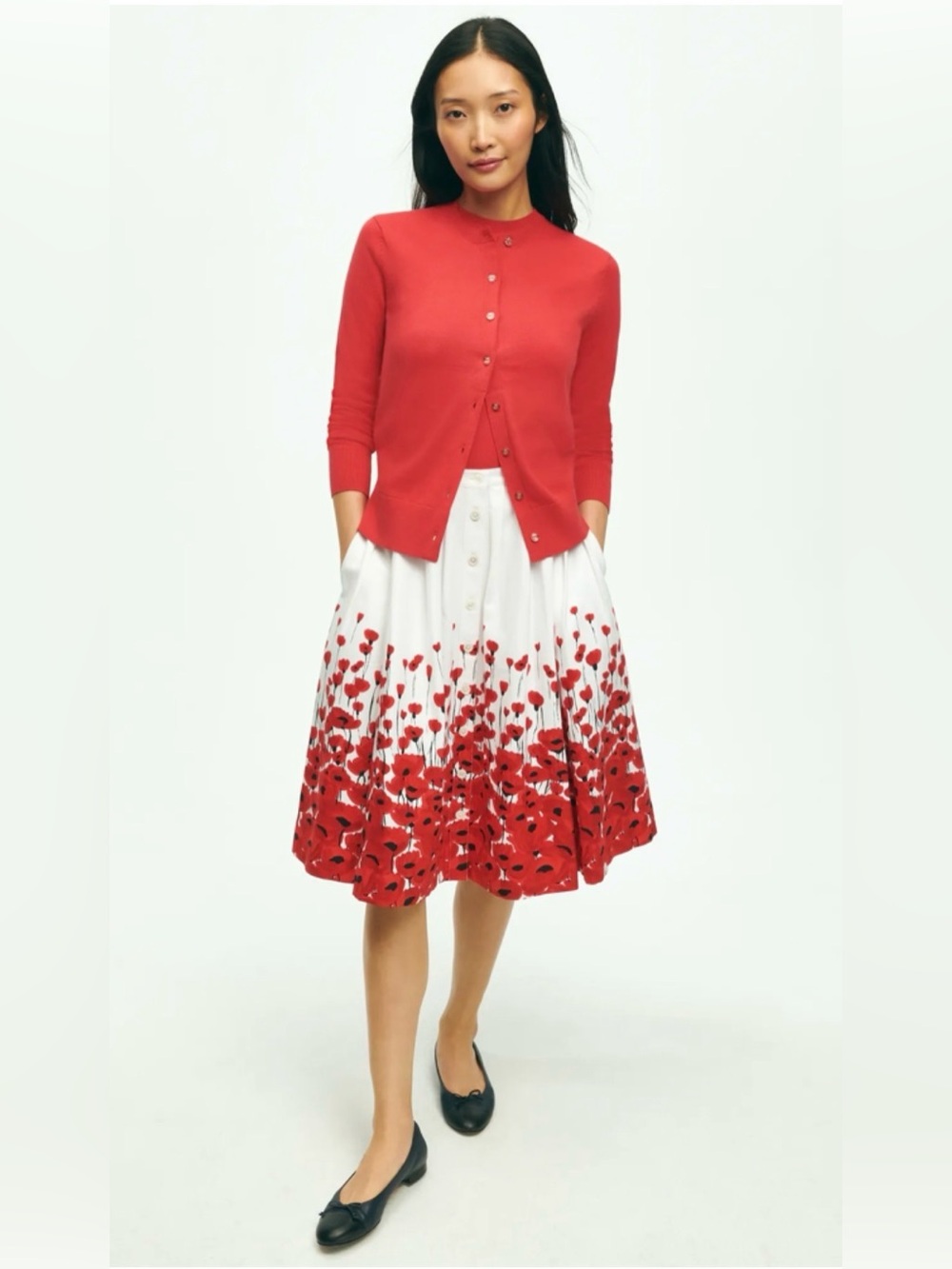 Brooks Brothers Stretch Cotton Poppy Print Flare Skirt, Size 8